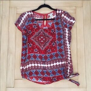 Lucky brand red, cream and, blue blouse XS